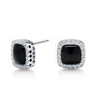 Load image into Gallery viewer, Onyx and Diamond Halo Earrings