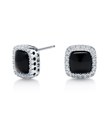 Onyx and Diamond Halo Earrings