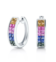 Load image into Gallery viewer, Rainbow Sapphire Hoop Earrings