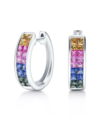 Rainbow Sapphire Hoop Earrings