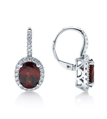 Dangly Garnet & Diamond Halo Earrings