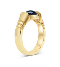 Load image into Gallery viewer, Custom Egyptian Scarab Style 18k Yellow Gold Ring With Cabochon Cut Blue Sapphire