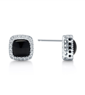 Onyx and Diamond Halo Earrings