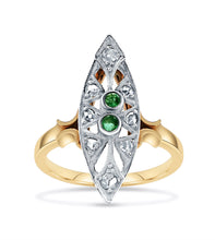 Load image into Gallery viewer, Antique Navette Diamond &amp; Emerald Ring