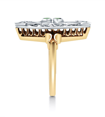 Antique Navette Diamond & Emerald Ring