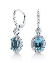 Load image into Gallery viewer, Aquamarine and Diamond Halo Style Earrings