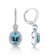 Load image into Gallery viewer, Aquamarine and Diamond Halo Style Earrings