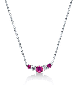 Curved Diamond & Ruby Bar Necklace