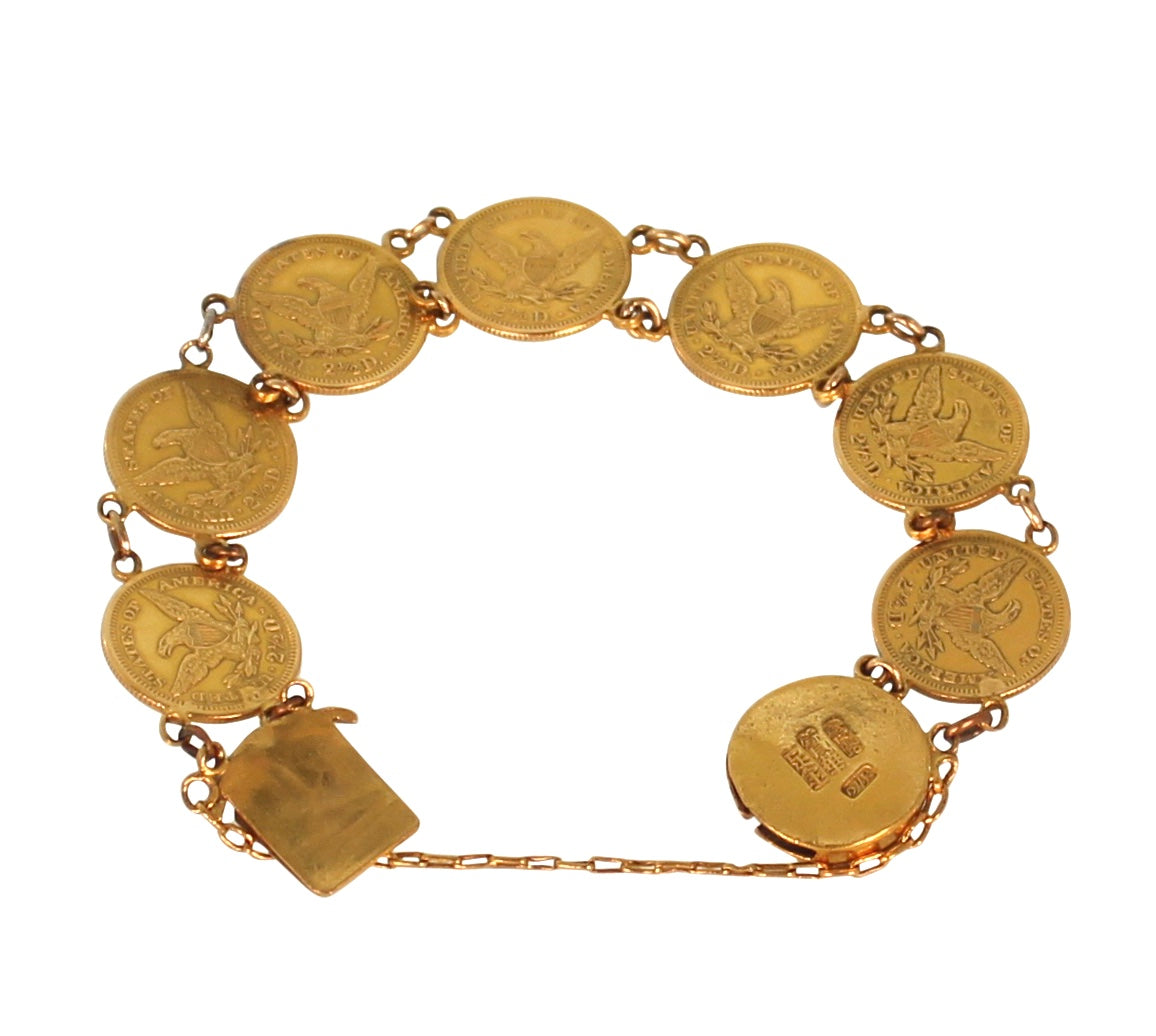 Art Deco Indian Head US Gold 22K Coin Bracelet American Made 36.3 Gram -  Ruby Lane