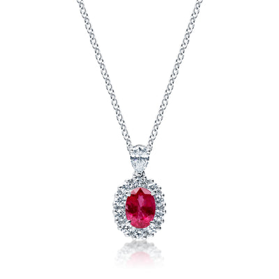 Ruby and Diamond Halo Necklace