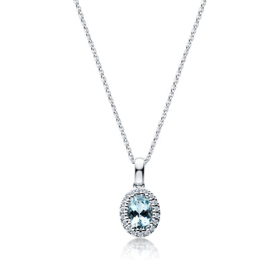 Aquamarine & Diamond Halo Necklace