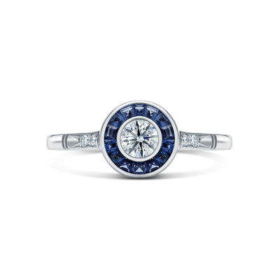 Art Deco Diamond & Sapphire Engagement Ring