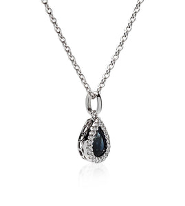Pear Sapphire & Diamond Halo Necklace