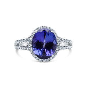 Diamond Halo Style Tanzanite Engagement Ring