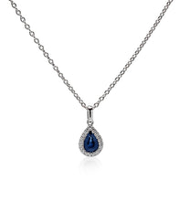 Load image into Gallery viewer, Pear Sapphire &amp; Diamond Halo Necklace