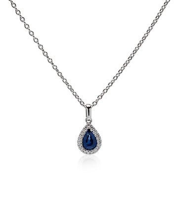 Pear Sapphire & Diamond Halo Necklace