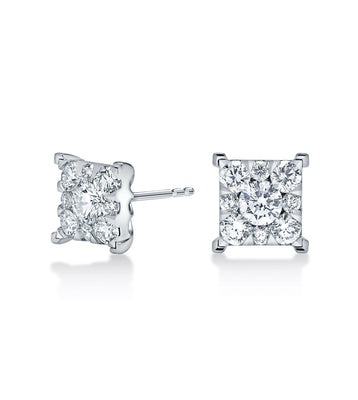 1.50 Carat Diamond Stud Cluster Style Earrings