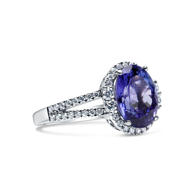 Diamond Halo Style Tanzanite Engagement Ring