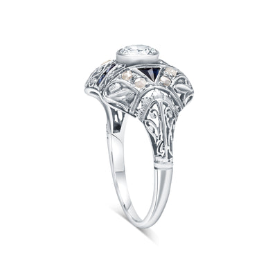 Art Deco Diamond & Sapphire Engagement Ring