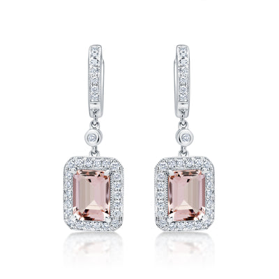 Morganite & Diamond Halo Earrings