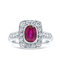 Load image into Gallery viewer, 1.70  Ruby &amp; Diamond Halo Platinum Ring - 1940&#39;s