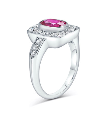 1.70  Ruby & Diamond Halo Platinum Ring - 1940's