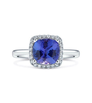Diamond Halo Style Tanzanite Engagement Ring