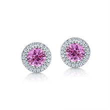 Load image into Gallery viewer, Pink Sapphire Diamond Halo Earrings