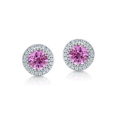 Pink Sapphire Diamond Halo Earrings