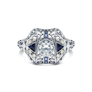 Art Deco Diamond Sapphire Engagement Ring – Tara Nash Jeweler