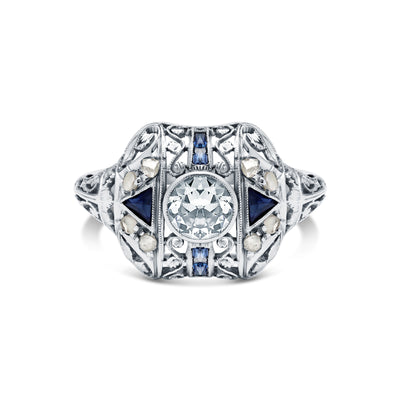 Art Deco Diamond & Sapphire Engagement Ring