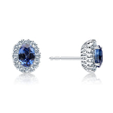 Load image into Gallery viewer, Sapphire &amp; Diamond Halo Earrings