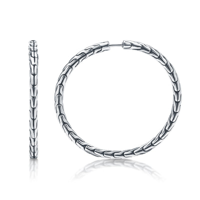 John Hardy Carved Chain Medium Hoop Earring