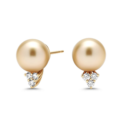 10.5mm Golden South Sea Pearl & Diamond Earrings