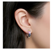 Load image into Gallery viewer, Rainbow Sapphire Hoop Earrings