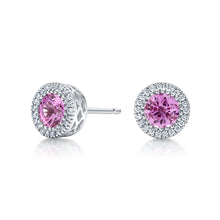 Load image into Gallery viewer, Pink Sapphire Diamond Halo Earrings
