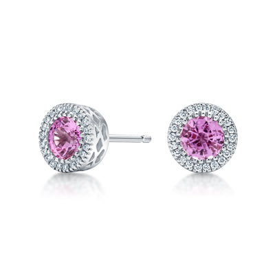 Pink Sapphire Diamond Halo Earrings